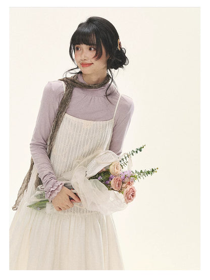 "Ivory Blossoms" Apricot Mist Beige Floral Pinafore Midi Dress