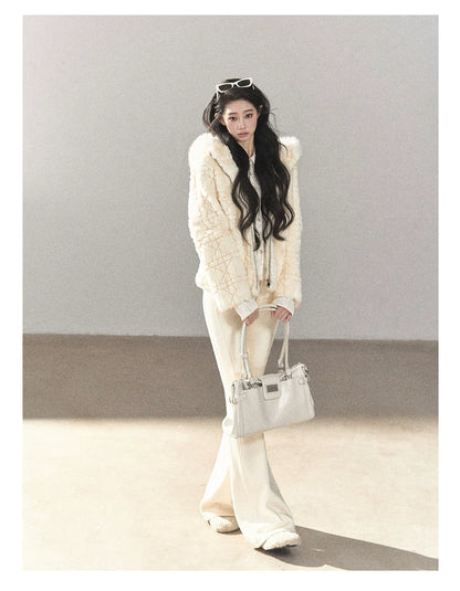 AOMALM - Cloud White Rabbit Fur Cropped Coat