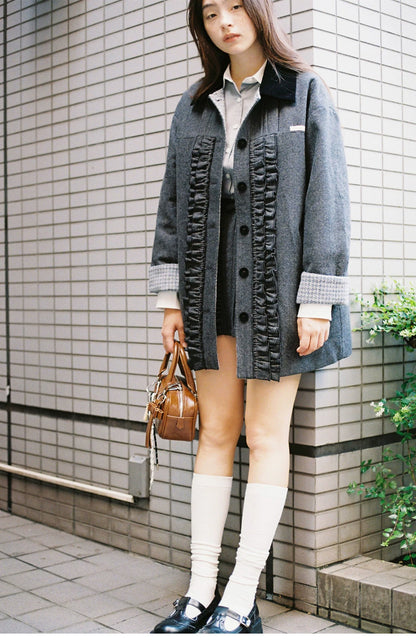 SunsetPark - Intellectual Gray Wool-Blend Herringbone Coat (Intellectual Gray / Khaki Houndstooth)