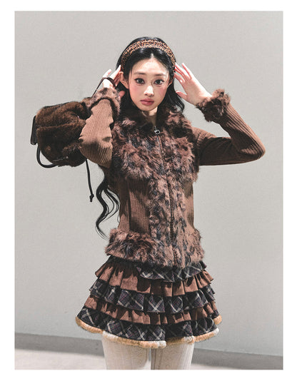 少也眼 “Drifting Poem” Knit Silver Fox Velvet Jacket 847681352