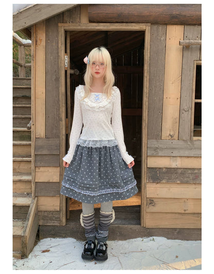 RF - Gray Floral Pinafore Top and Plaid Ruffle Skirt Set