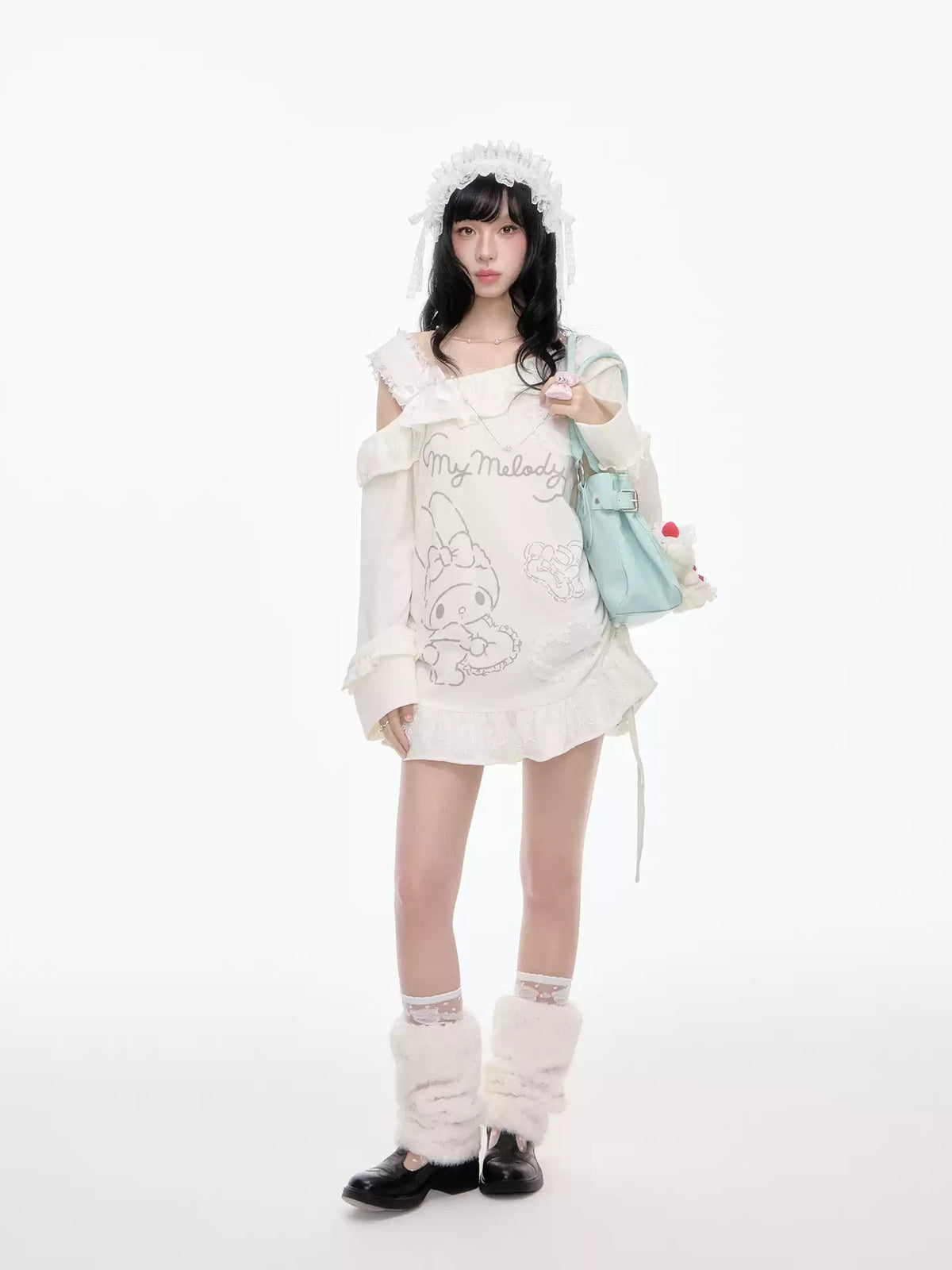 “Sweet Bloom” Ivory My Melody Asymmetric Oversized Top