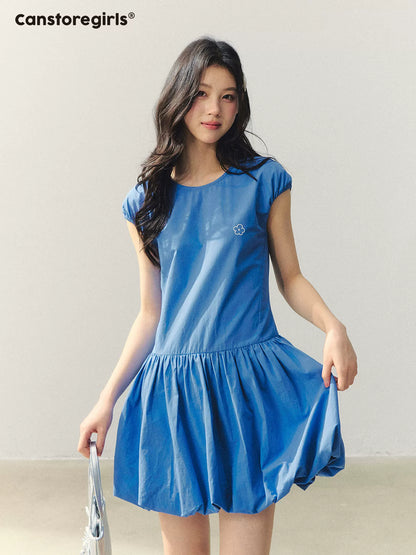 Ocean Bloom Royal Blue Bubble Hem Dress LL2026019