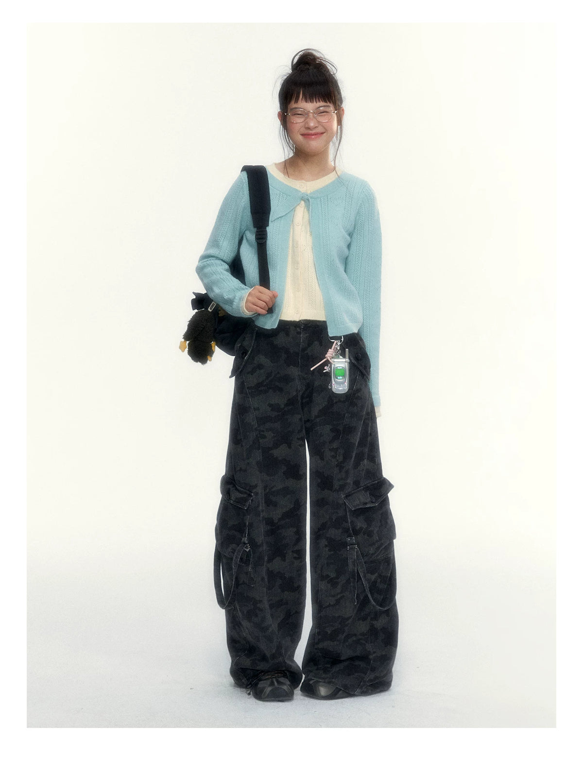 Camouflage Washed Wide-Leg Utility Pants