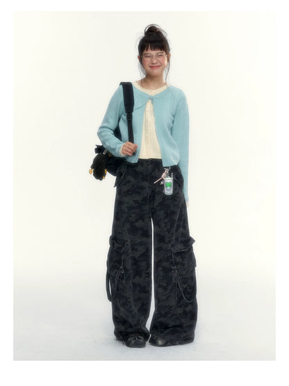 Camouflage Washed Wide-Leg Utility Pants