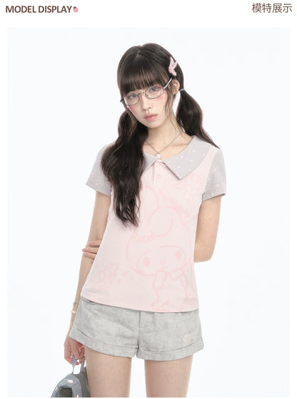 "Sweet Polka Day" Blush Pink Tee & Glacier Gray Shorts Set
