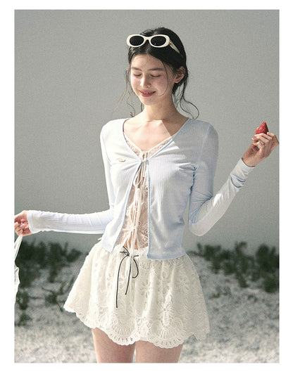 “Dreams Between Seams” Baby Blue Layered Lace Top