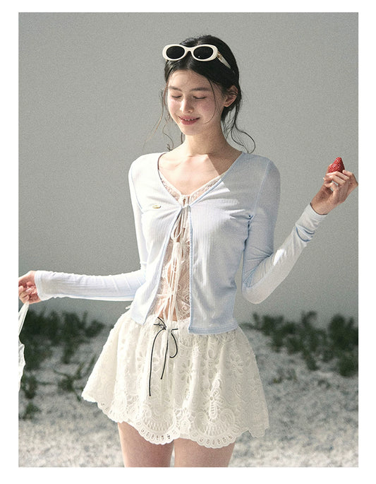 “Dreams Between Seams” Baby Blue Layered Lace Top