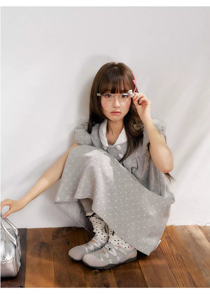 “Grey Sugar Cloud” Grey Polka Dot Doll Collar Dress