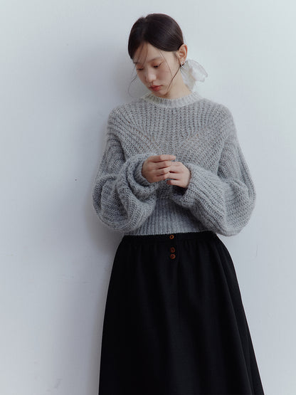 FUSSED Lazy Furry Mist Gray Wool & Baby Mohair Color-Block Sweater FOF-25SS133