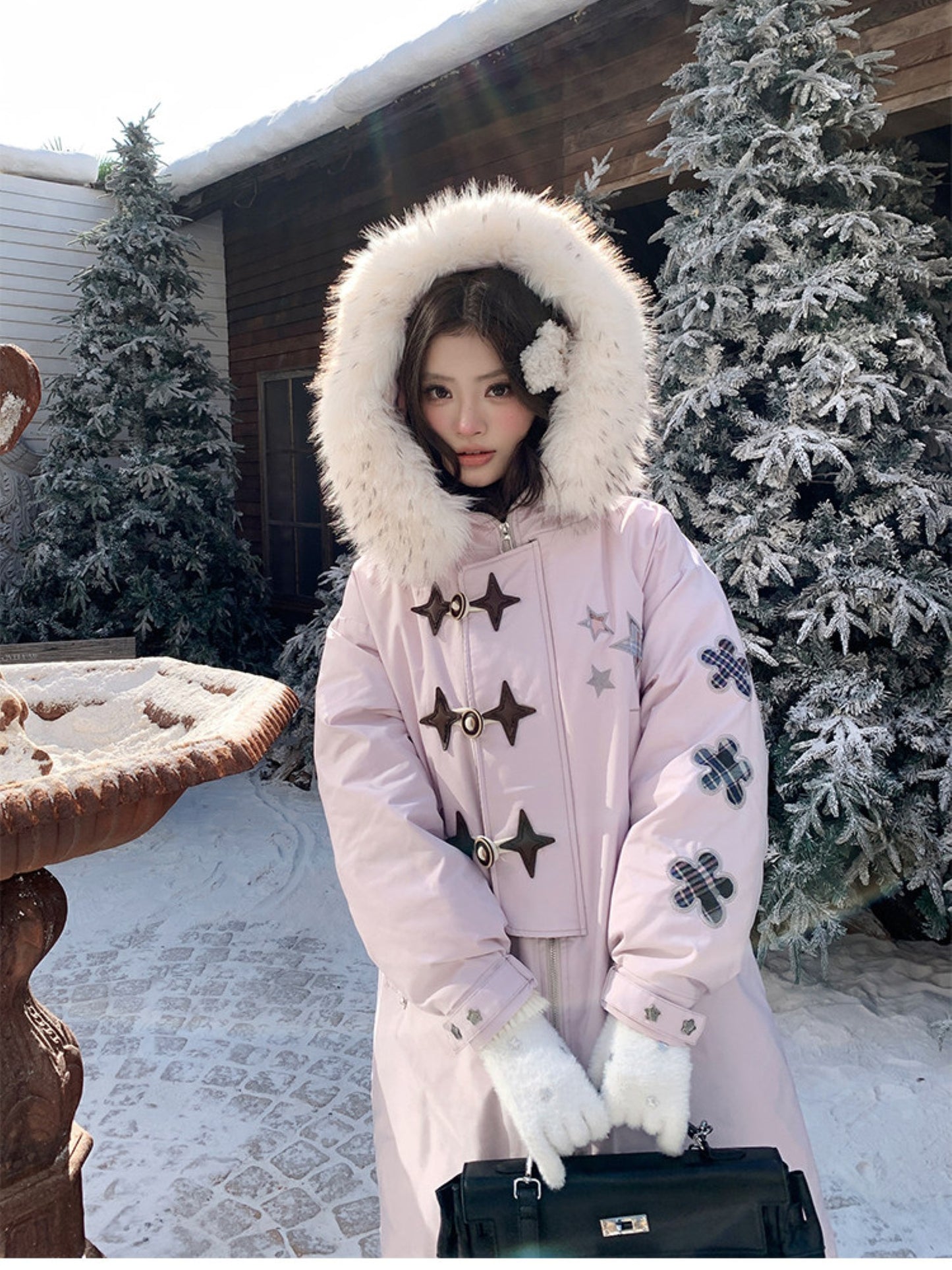 阮阮自制 - Starlight Dream Lilac Star-Trim Duck Down Coat