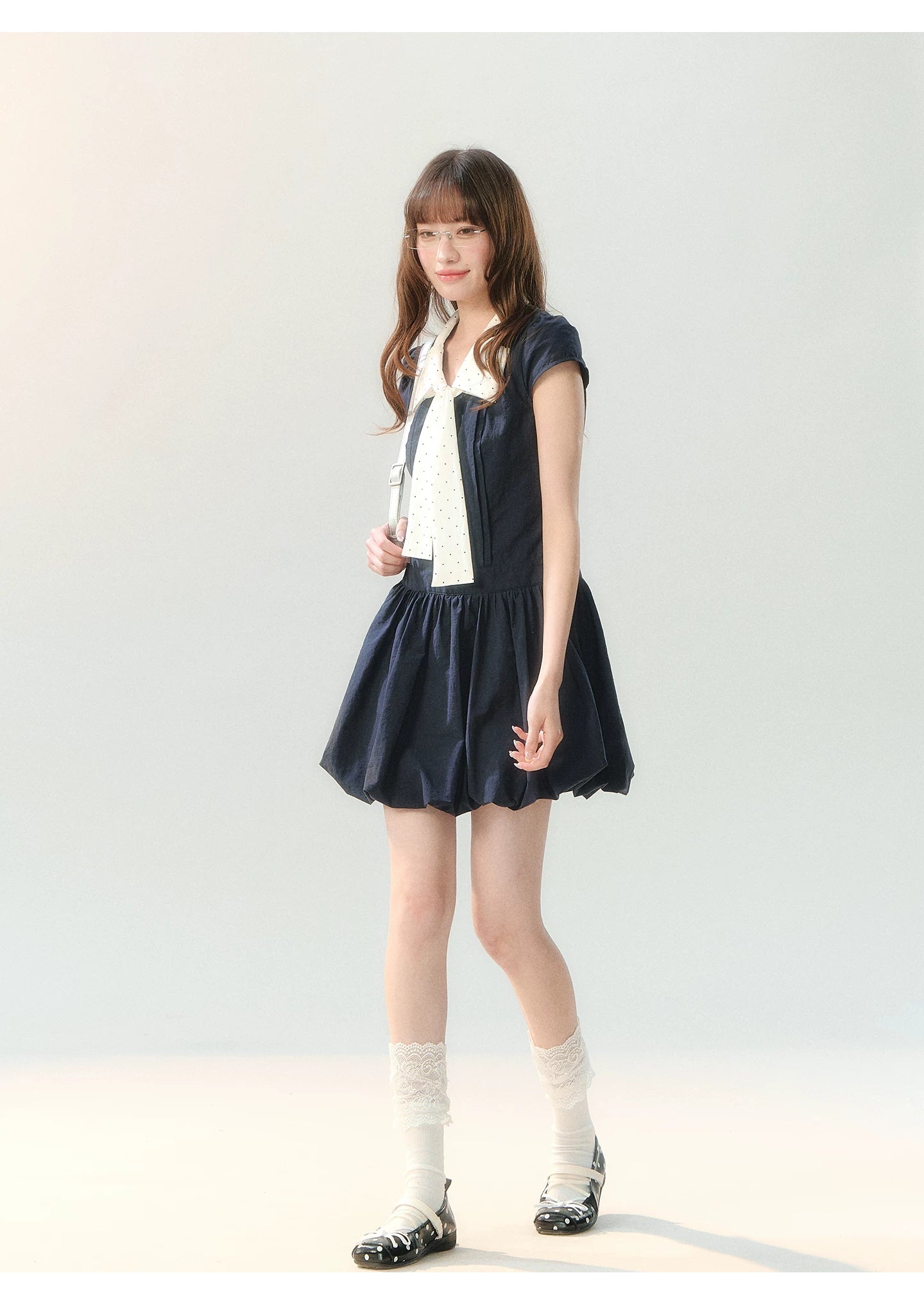 "Midnight Academy Letter" Navy Contrast Collar Dress