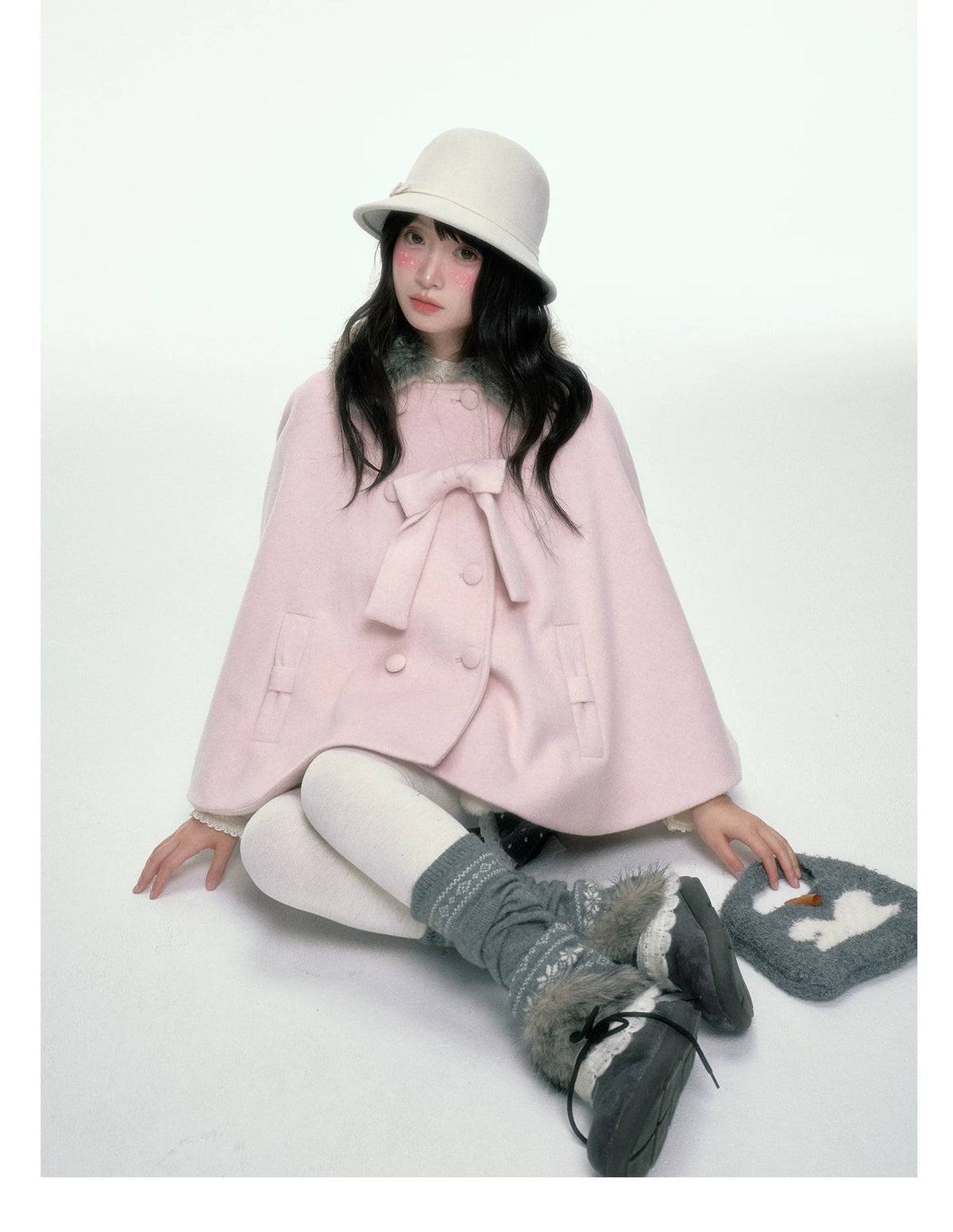 BIBIBENCY - Pink Wool-Blend Double-Breasted Coat