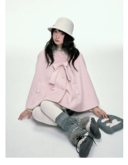 BIBIBENCY - Pink Wool-Blend Double-Breasted Coat