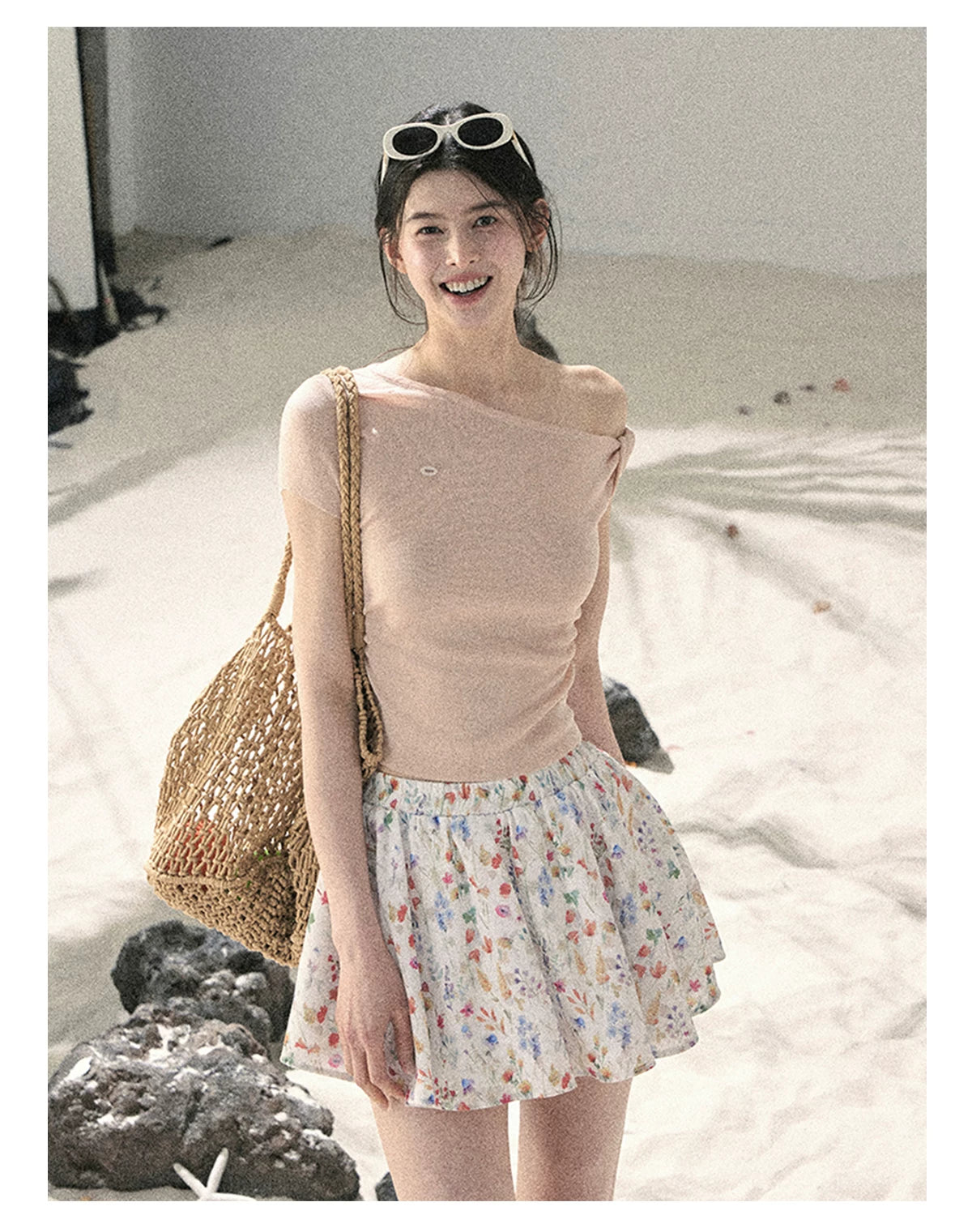 "Shape of the Wind" Soft Pink One-Shoulder Twist Crop Top 6556585