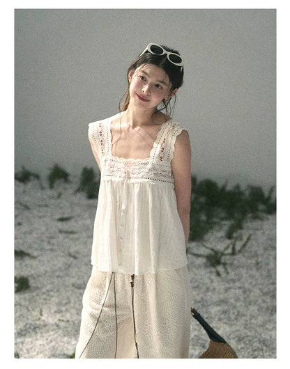 “Summer Light Through Veil” Ivory Lace Babydoll Blouse