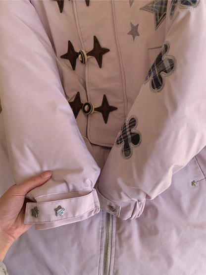 阮阮自制 - Starlight Dream Lilac Star-Trim Duck Down Coat