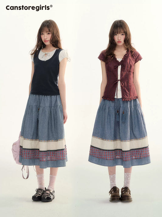 Boho Patchwork Tassel Maxi Skirt WW2026087