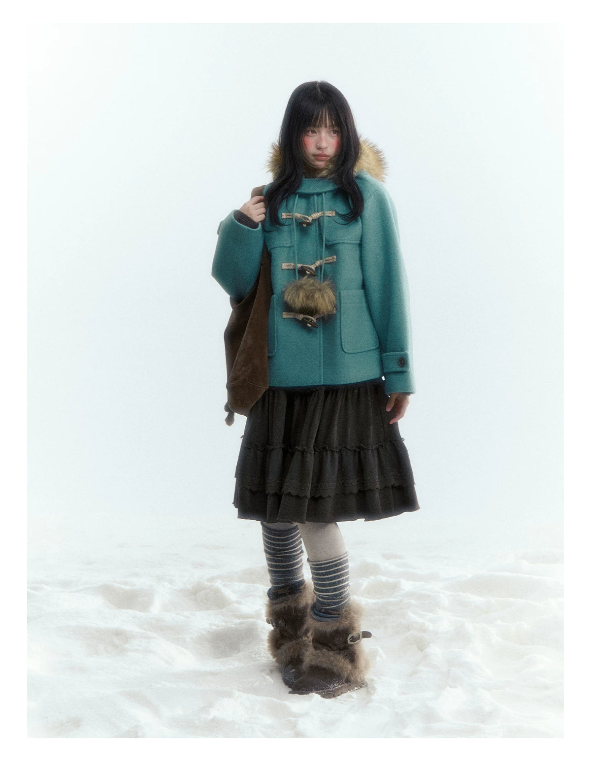 Horridale - Preppy Hooded Wool-Blend Duffle Coat with Pom-Pom Details – Blue Green