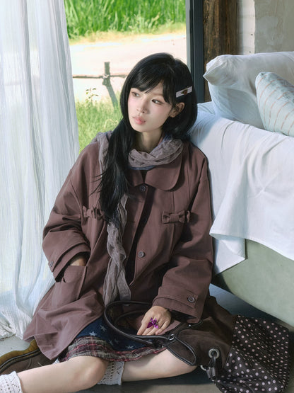 "Sage Whisper" Layered Trench Collection (Round Collar Coat / Knit Top / Polka Dot Cami / Plaid Skirt)