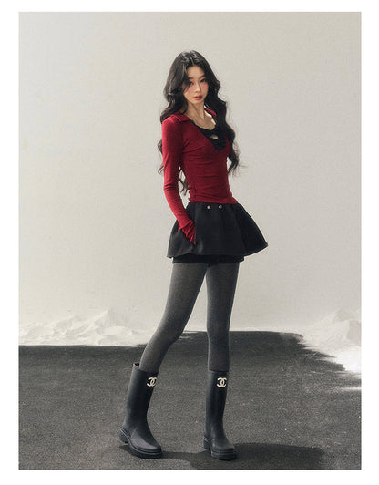 少也眼 “Silent Afterecho” Bow-Detail Top - Deep Wine Red