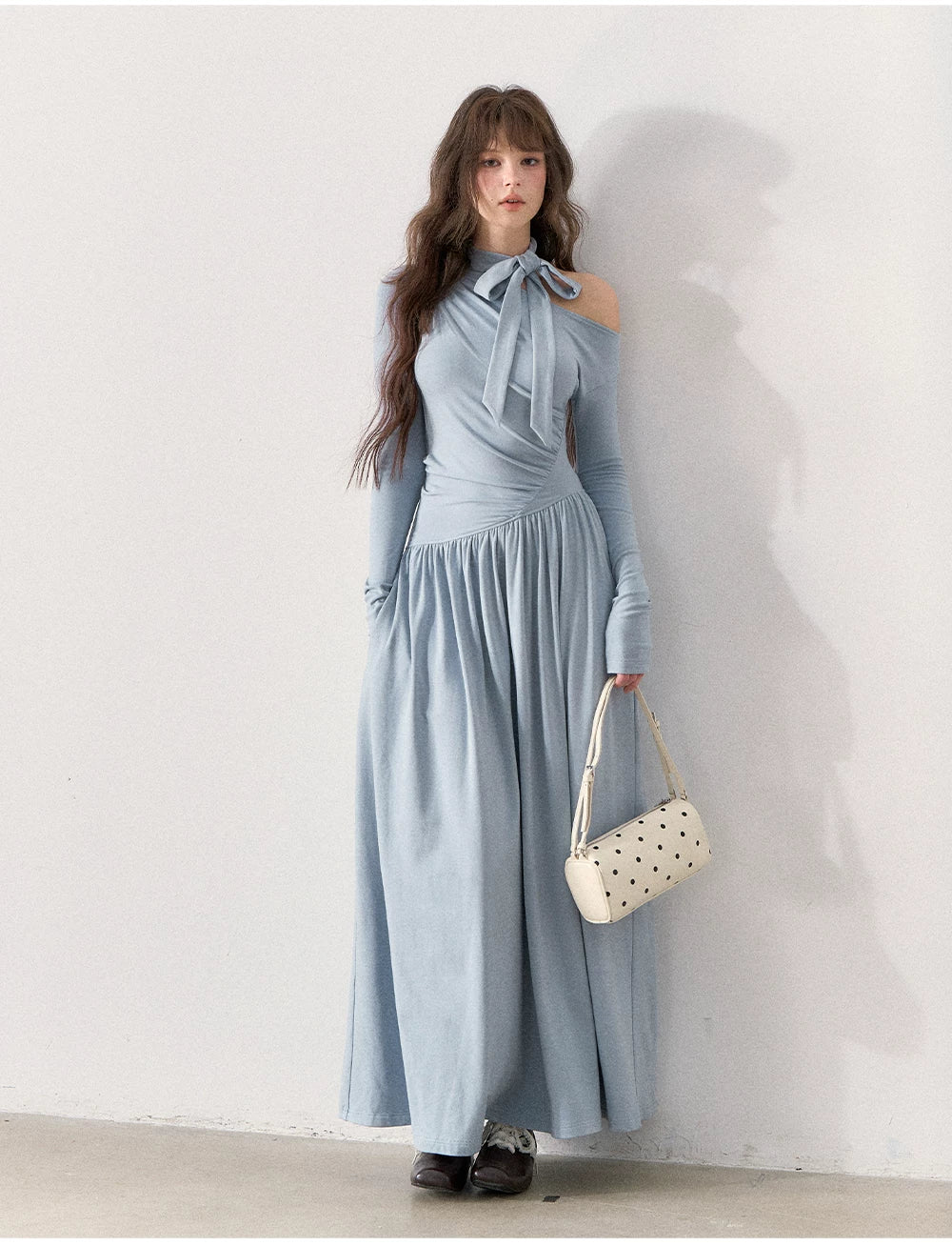 [TMMG] “Fluid Poetry” — Ruched Off-Shoulder Maxi Dress