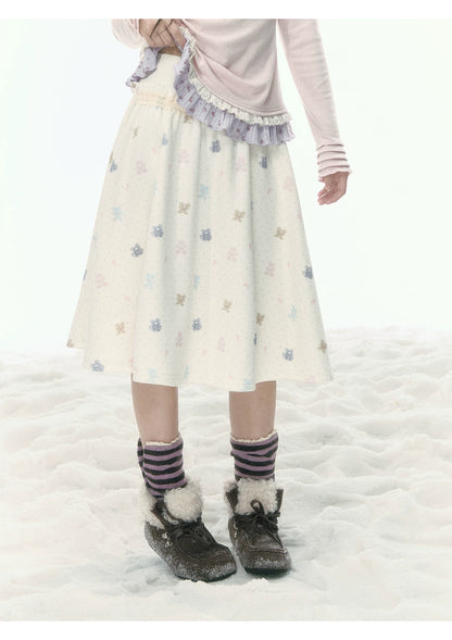JOVYLLE - Cream Printed Fleece-Lined Sweatshirt, Pants & Skirt Set