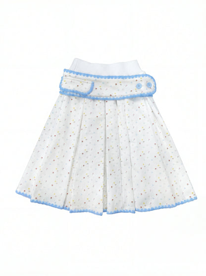 “Snow Bunny Reverie” Ivory Rabbit Ear Hoodie & Floral Pleated Mini Skirt