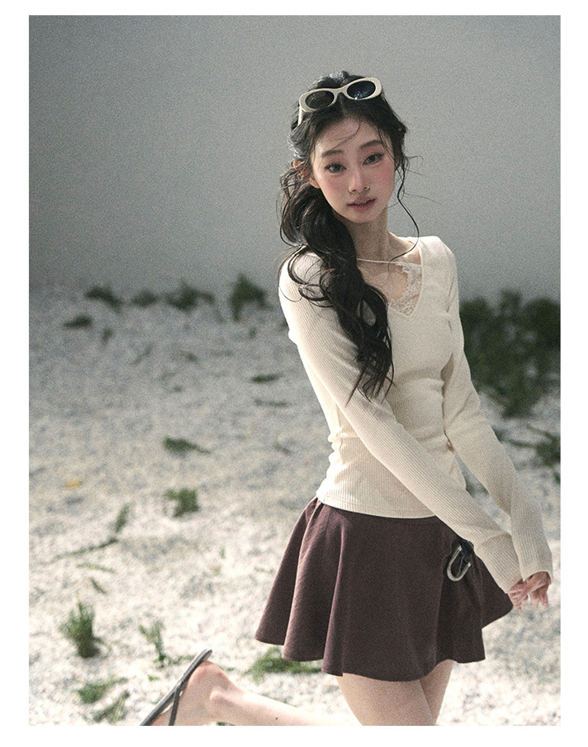 “Day & Night” Milk Apricot Lace Knit Top