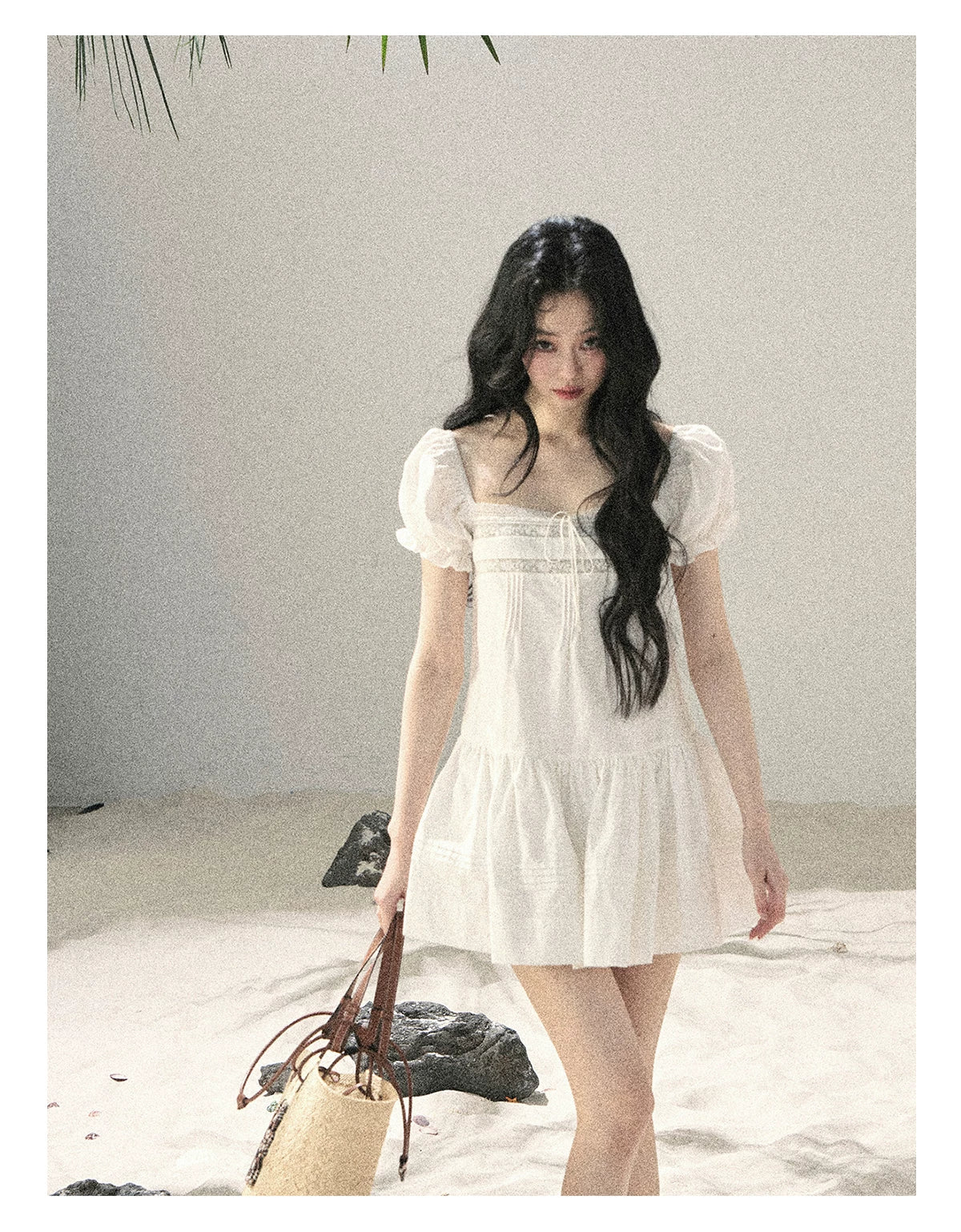 "Light as a Cloud" Frost White Puff Sleeve Lace Babydoll Mini Dress