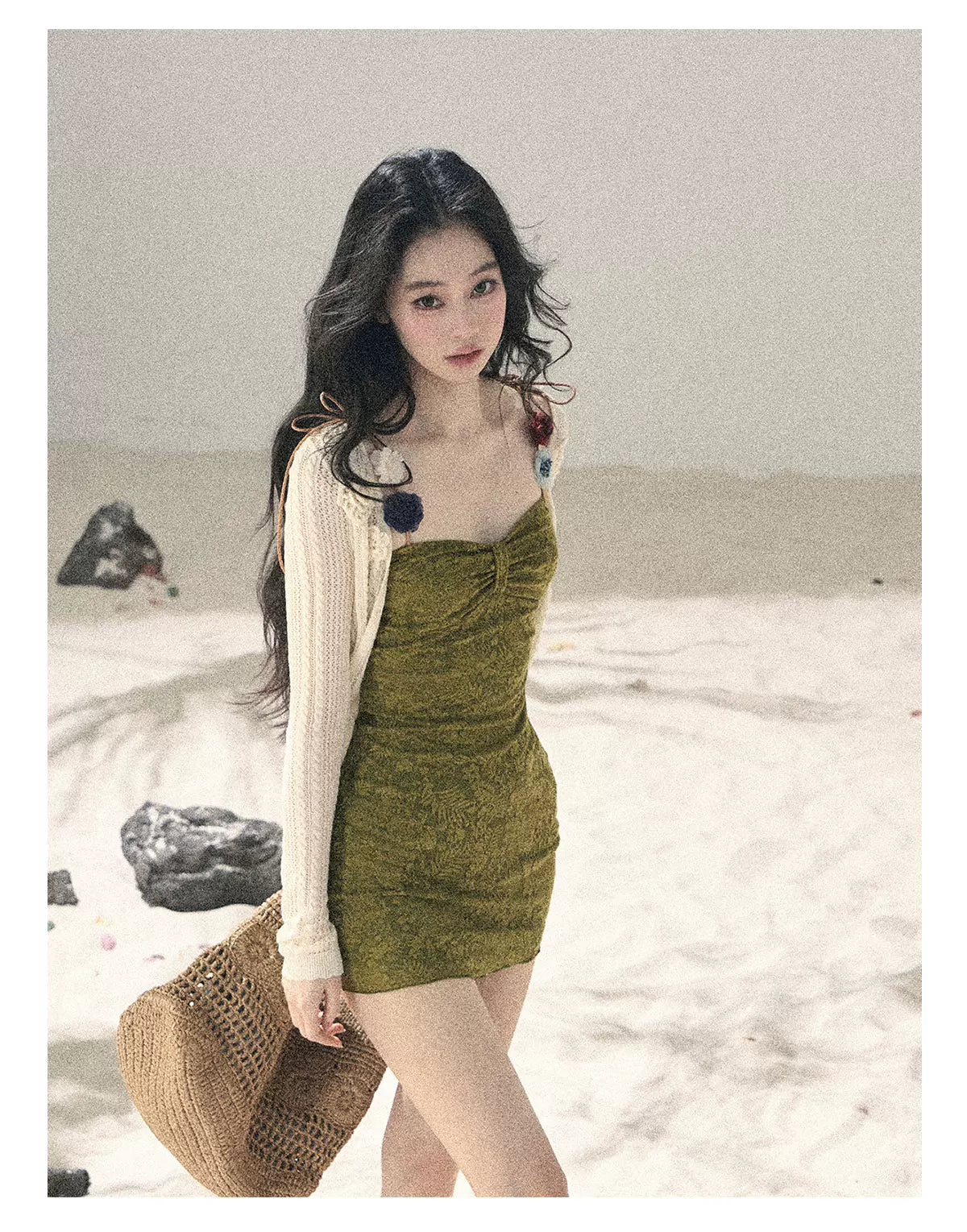 "Entwined Vines" Olive Mist Bodycon Dress & Cardigan Set 543648532