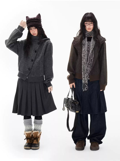EZEK | Preppy Hooded Wool Blend Jacket with Button Front