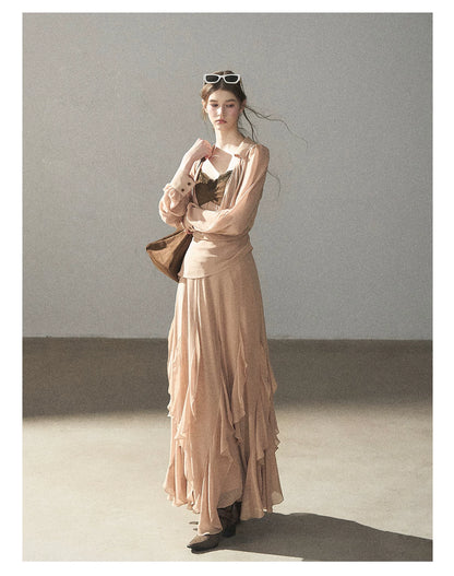 AOMALM - "The Next Fallen Leaf" Cinnamon Pink 2-Piece Set (Shirt / Cami Dress)