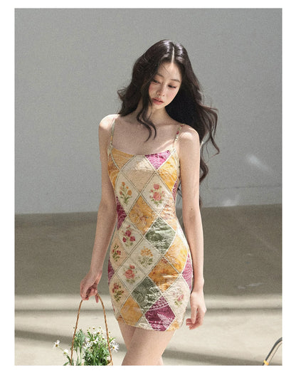 "In Her Lingering Gaze" Van Dyke Brown Floral Cami Bodycon Mini Dress