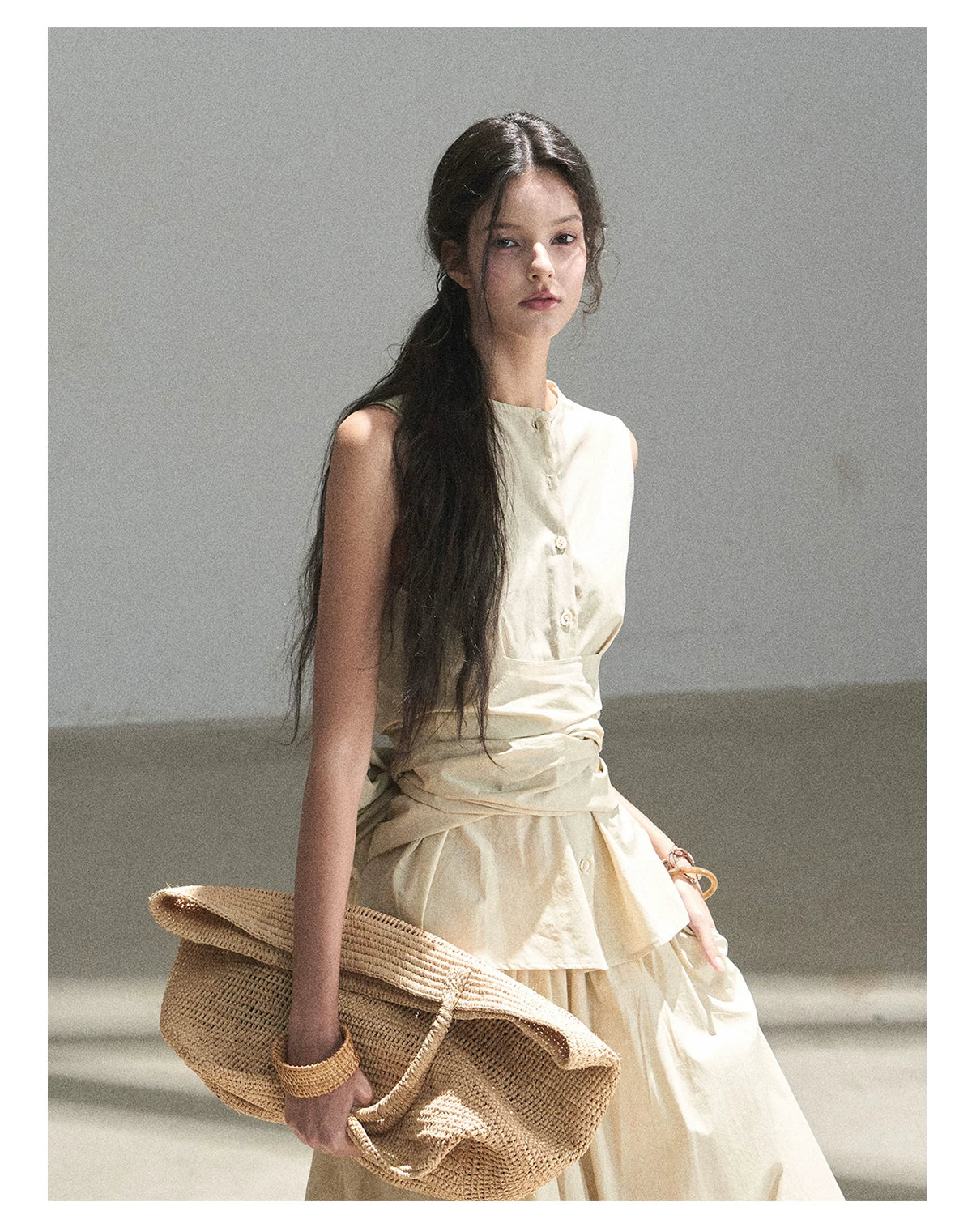 "The Last Falling Leaf" Milk Tea Lyocell Two-Piece Skirt Set