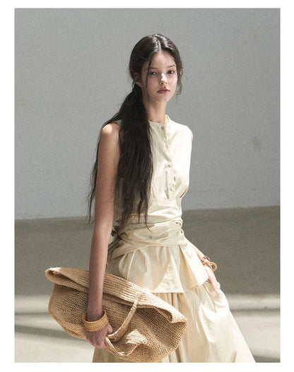 "The Last Falling Leaf" Milk Tea Lyocell Two-Piece Skirt Set