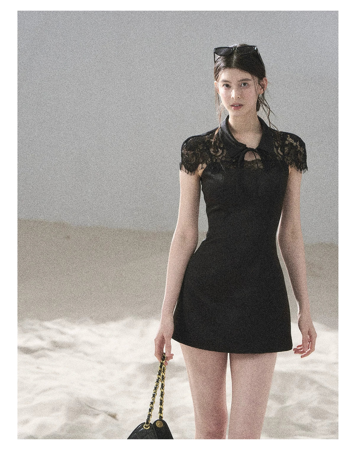 "Moonlit Rose Sonata" Tranquil Black Lace Mini Dress & Cape Set
