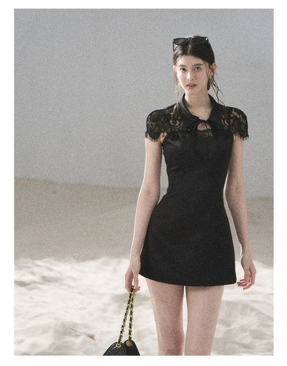 "Moonlit Rose Sonata" Tranquil Black Lace Mini Dress & Cape Set