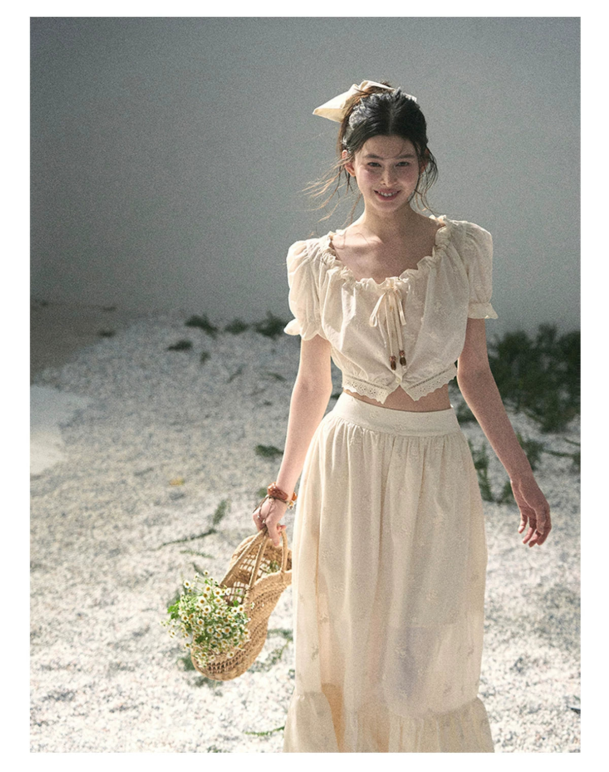 “Fallen Into the Garden” Dutch Cream Two-Piece Skirt Set 5635432