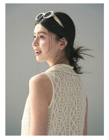 “Summer Breeze Kissing the Hem” Ivory Lace Layered Sleeveless Top