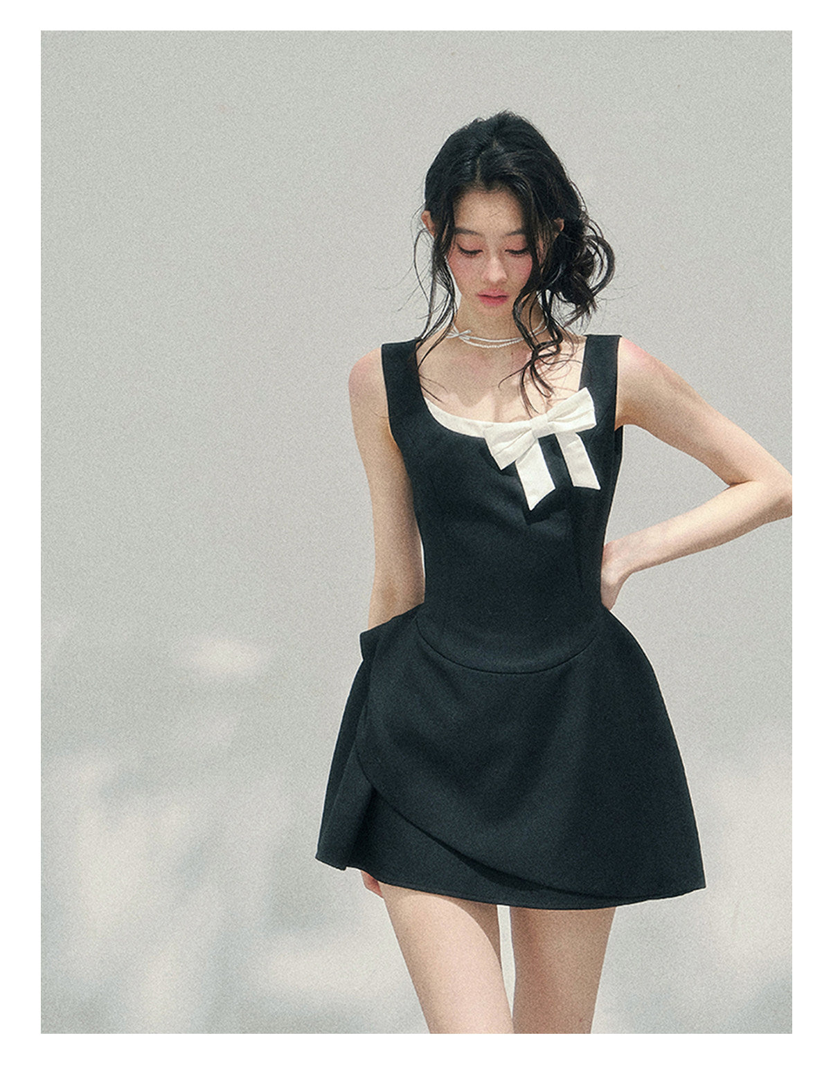 “Falling Sweetness” Midnight Black Bow Mini Dress