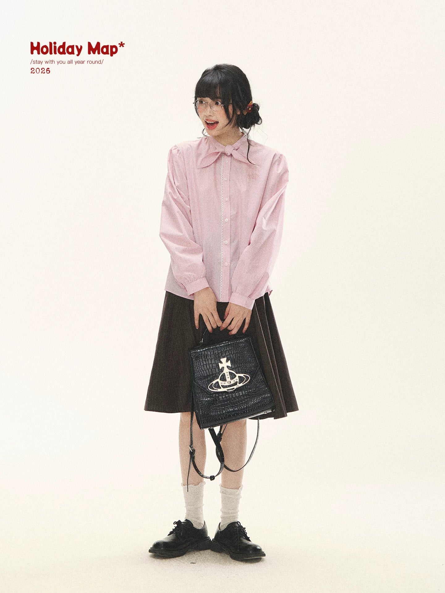 "Blush Poetry" Pink Stripe Cotton Bow Blouse