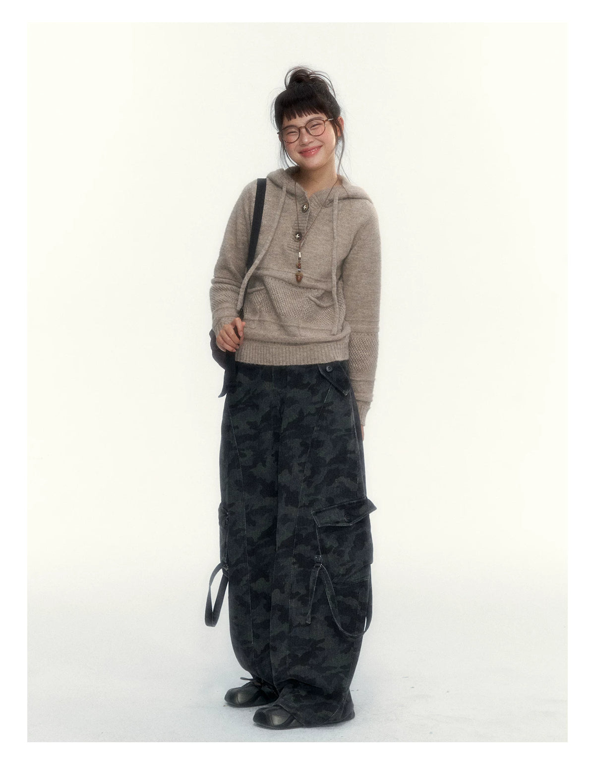 Camouflage Washed Wide-Leg Utility Pants