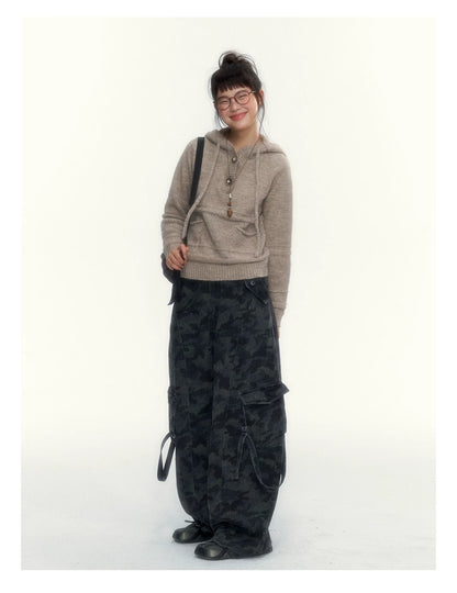 Camouflage Washed Wide-Leg Utility Pants