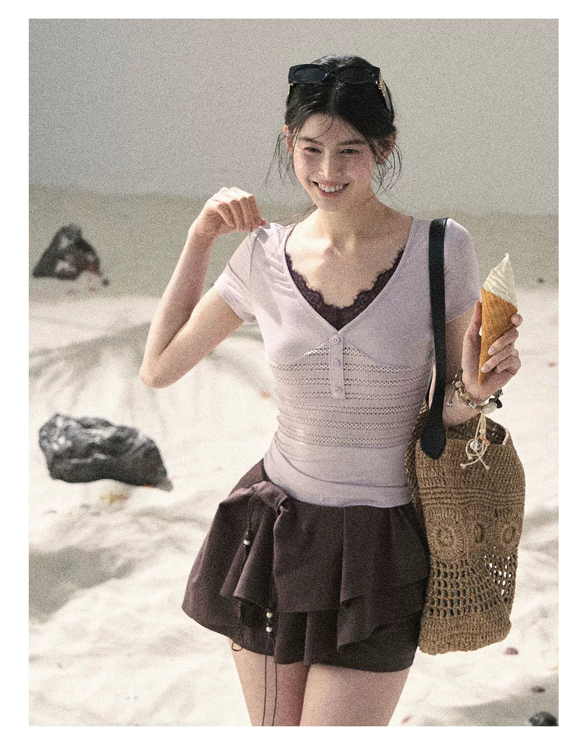 "Layered Petals in Motion" Chestnut Brown Ruffle Skort 5324853