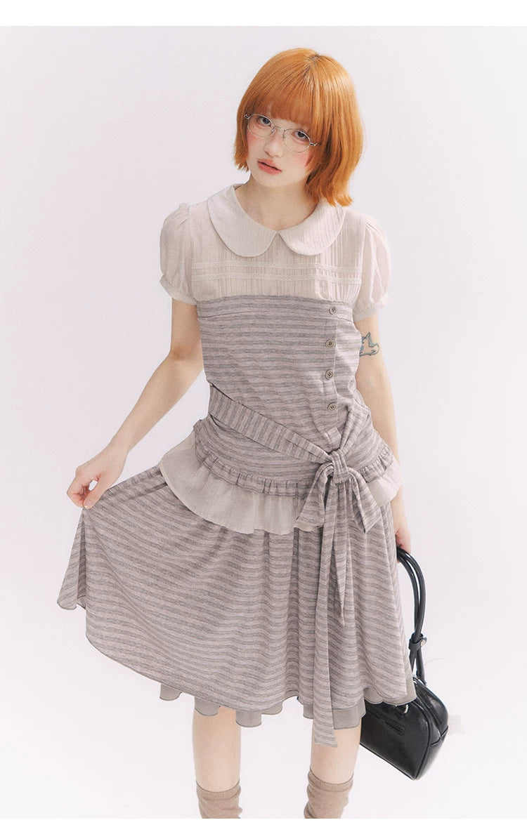 “Old Keepsake Letters” Frost Gray Doll Collar Lace Two-Piece Set