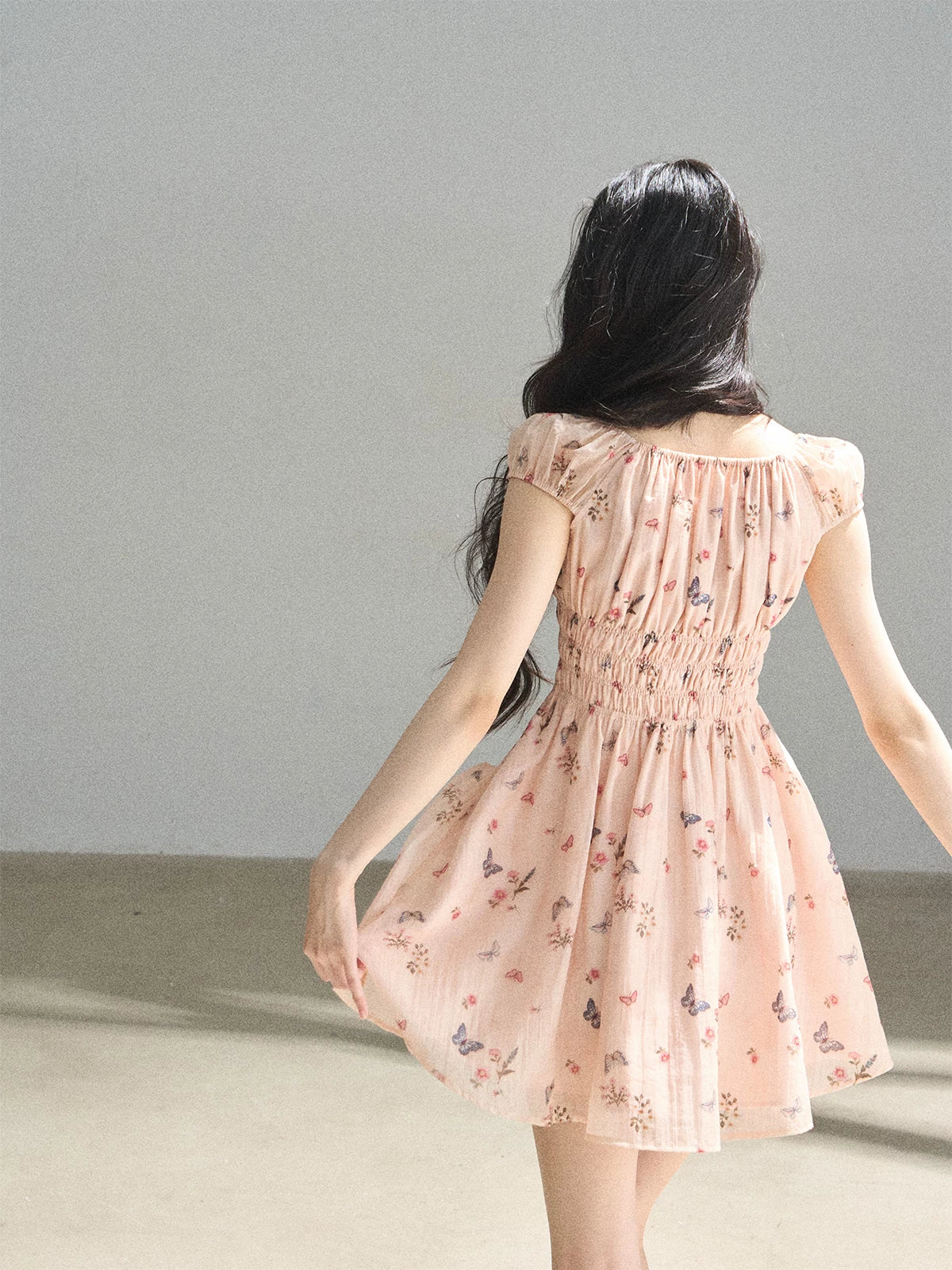 "A Meadow of Dreams" Dutch Cream Ruched Babydoll Mini Dress