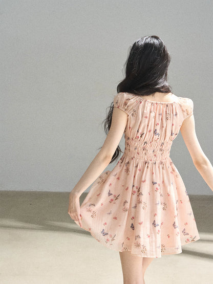 "A Meadow of Dreams" Dutch Cream Ruched Babydoll Mini Dress