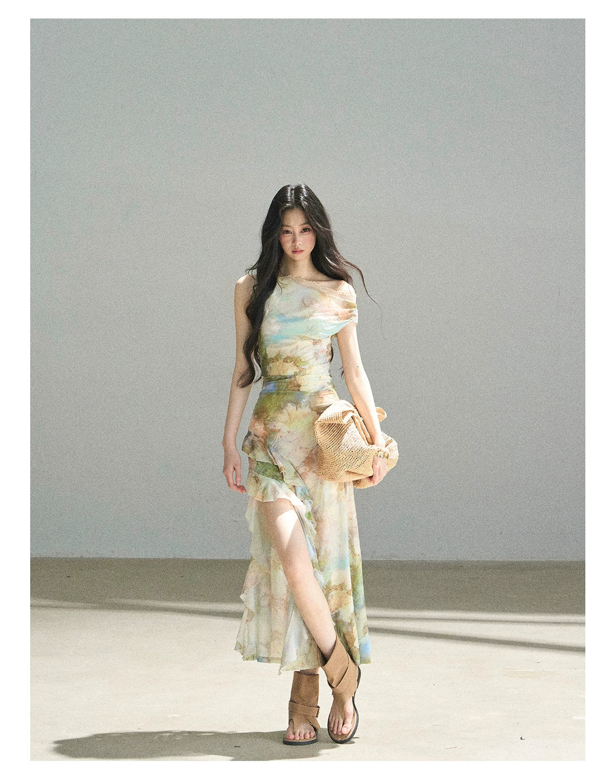 "Daisies & Poppies" Misty Meadow Off-Shoulder Lace Maxi Dress