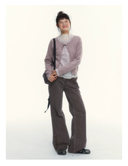"A Season Called Autumn" Coffee Brown Vintage Washed Wide-Leg Utility Pants